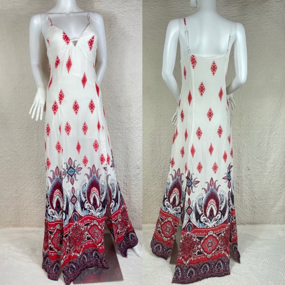🔥NWT Mustard Seed Bohemian Paisley Print M-Slit Sleeveless Romantic Maxi Dress M